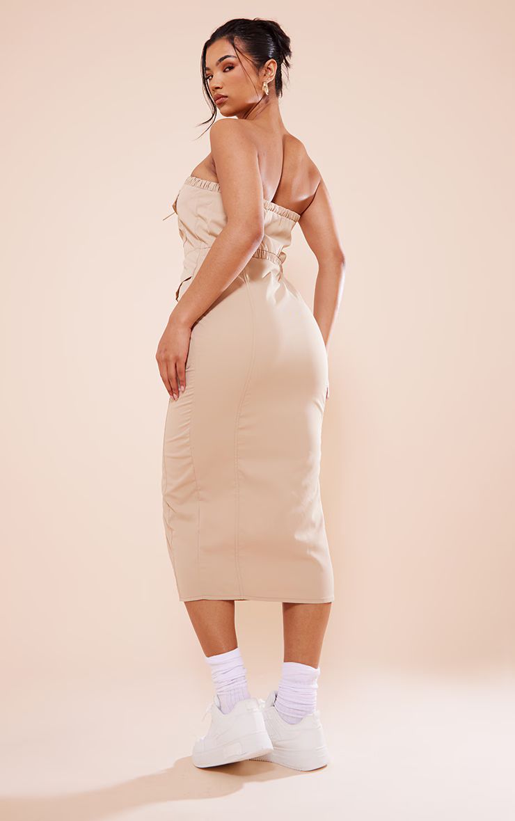 Stone Cargo Pocket Detail Zip Midaxi Dress | PrettyLittleThing US