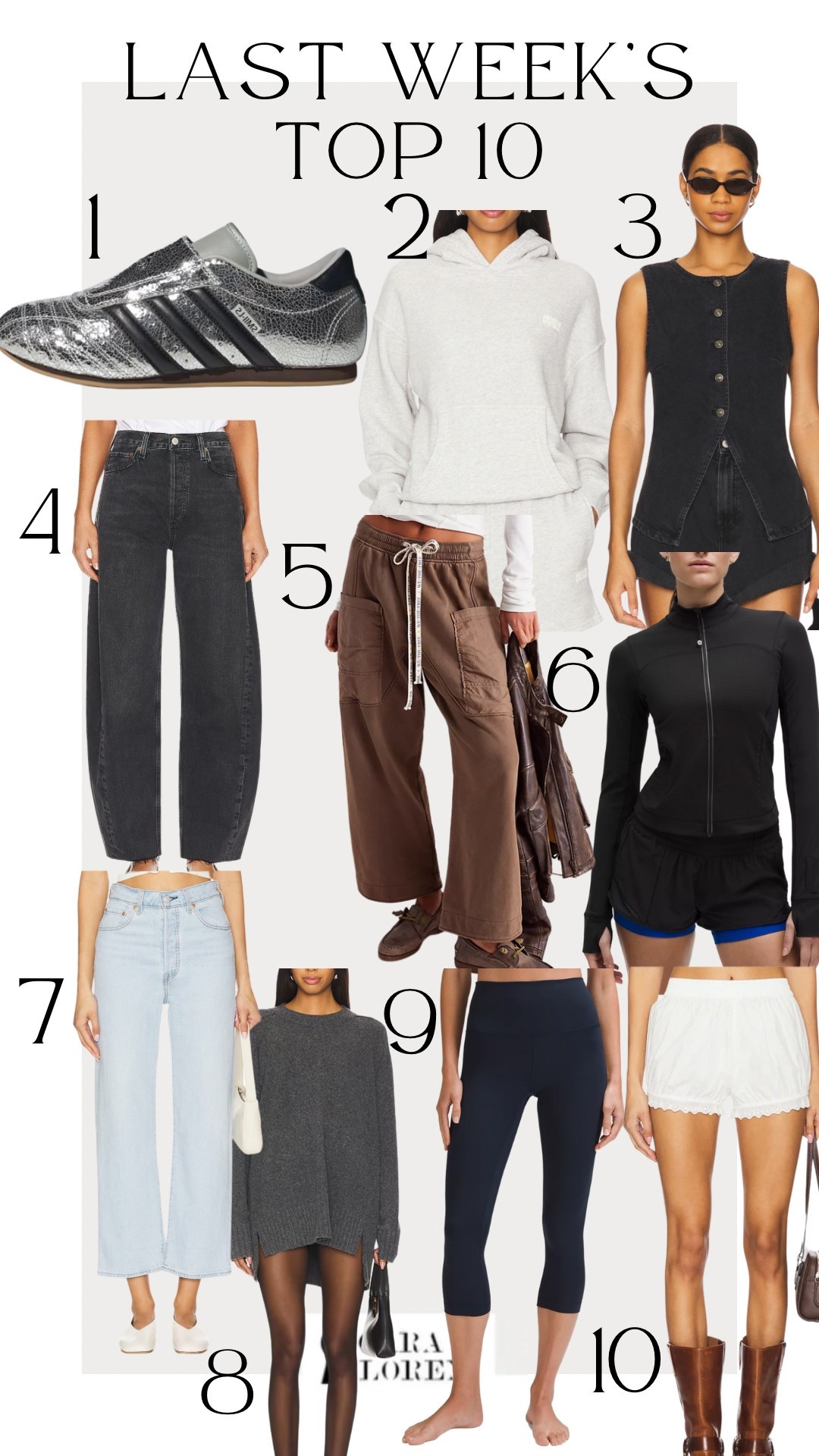 Last weeks best sellers!

1. The coolest shoes 👌🏻
2. Cozy hoodie I will be wearing constantly 
3. Loving this vest
4. These jeans are sooo cute and the perfect amount of barrel 👌🏻 I have so many colors
5. Cozy pants and so easy to dress up
6. Loving this gym jacket and it’s on major sale. I wear size 2 
7. $100 jeans and the color is perfect for spring
8. Perfect oversized sweater and super soft!
9. Been loving capri leggings lately
10. You guys know I love bloomers! These are so good 

#LTKStyleTip #LTKSaleAlert #LTKFindsUnder100