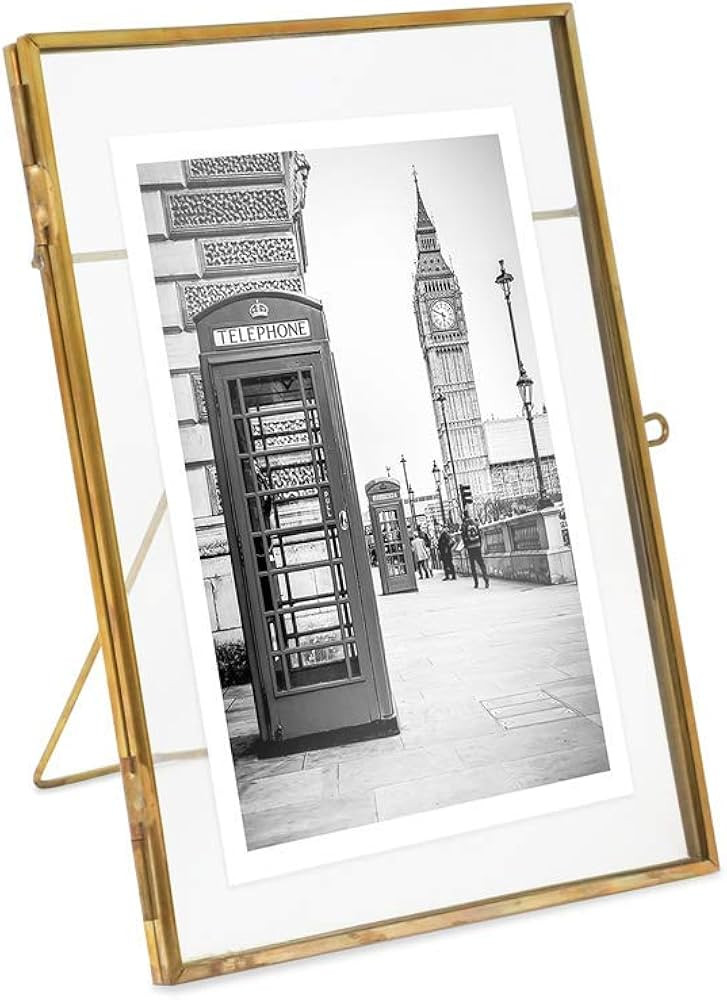 Isaac Jacobs 5x7, Antique Gold, Vintage Style Brass and Glass, Metal Floating Picture Frame (Vert... | Amazon (US)