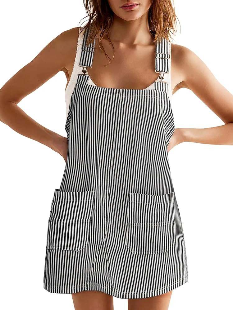 Yousify Womens Casual Denim Dress Summer Striped Overalls Romper Adjustable Straps Sleeveless Jea... | Amazon (US)