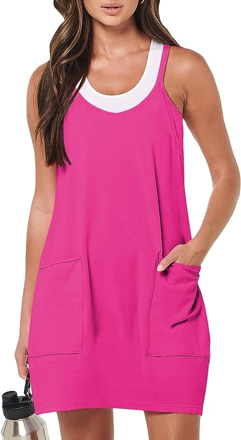 Caracilia Womens Summer Mini Dress 2023 Casual Sleeveless Spaghetti Strap Sundress Athletic Short... | Amazon (US)
