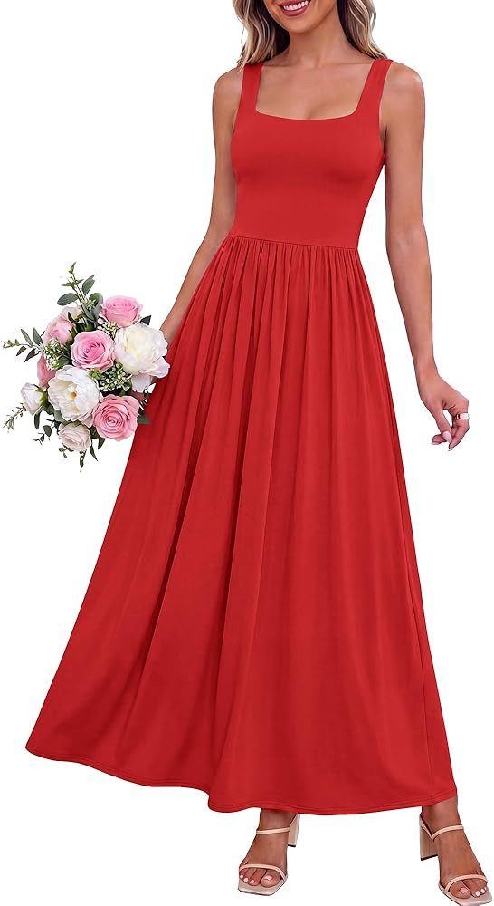 BTFBM Summer Dresses for Women 2026 Maxi Casual Square Neck Flowy Long Sundress Spring Wedding Gu... | Amazon (US)