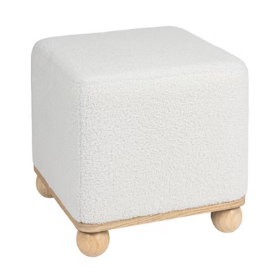 Storied Home Square Boucle Upholstered Ottoman, Cream | Target