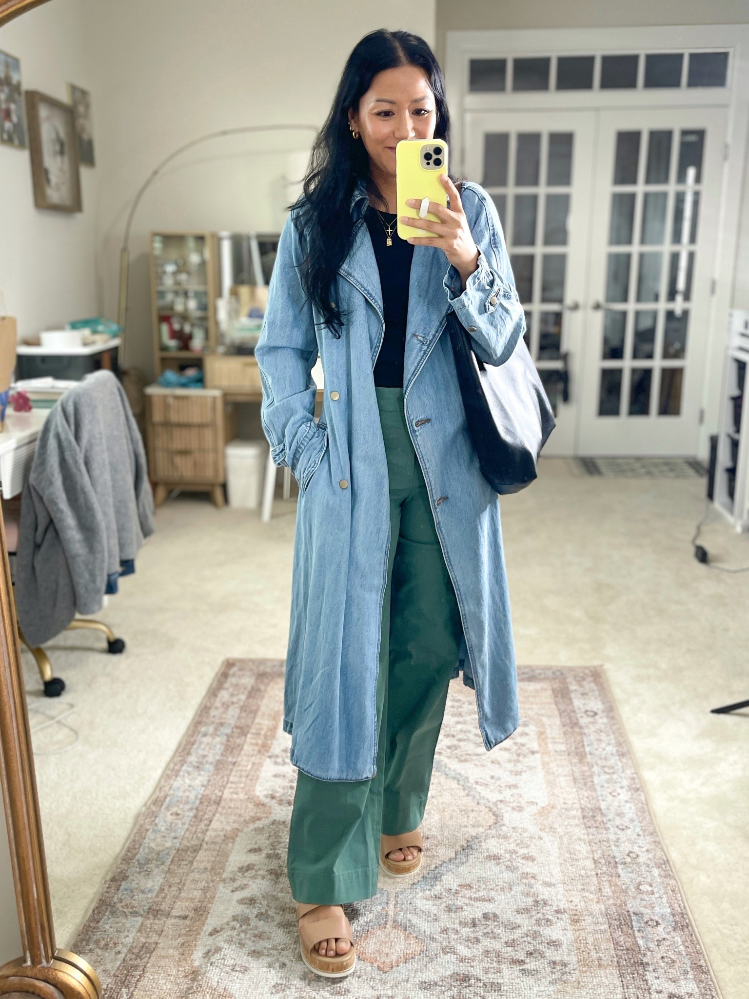 Size XS denim trench
Size medium black tank
Size 26 pants
Sandals are true to size


#LTKOver40 #LTKSaleAlert #LTKStyleTip