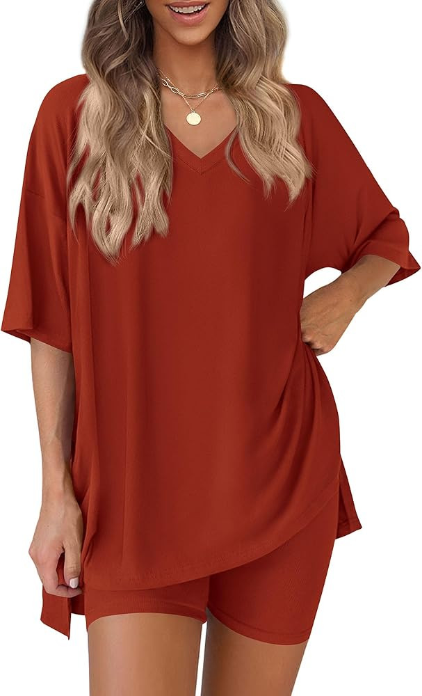 PRETTYGARDEN 2 Piece Sets for Women Summer 2026 Lounge Short Set Spring Matching Biker Shorts V N... | Amazon (US)