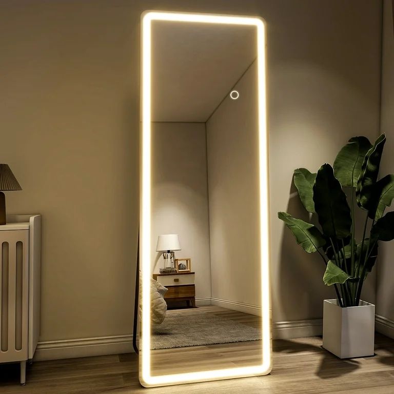 BEAUTYPEAK 64" x 21" LED Rectangle Full Length Mirror Standing Floor Mirror with Safe Corners,Whi... | Walmart (US)