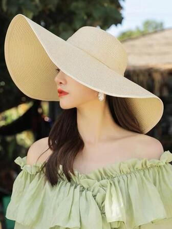 Summer large shade travel beach hat female bow straw hat sunscreen seaside summer foldable sun ha... | SHEIN