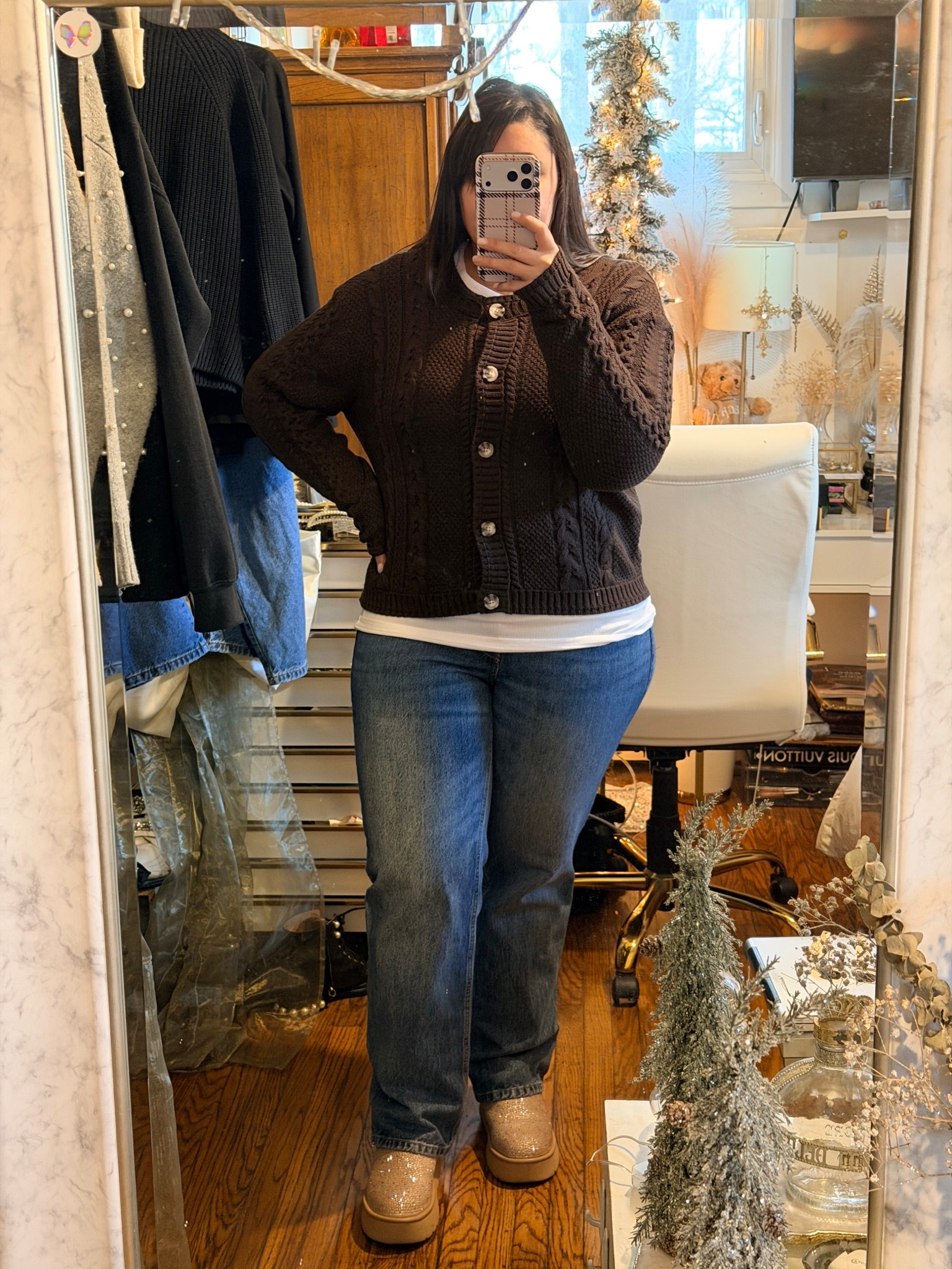 Layered this brown cardigan for some texture + warmth. Super affordable and I think flattering lol 

#LTKSeasonal #LTKMidsize #LTKootd