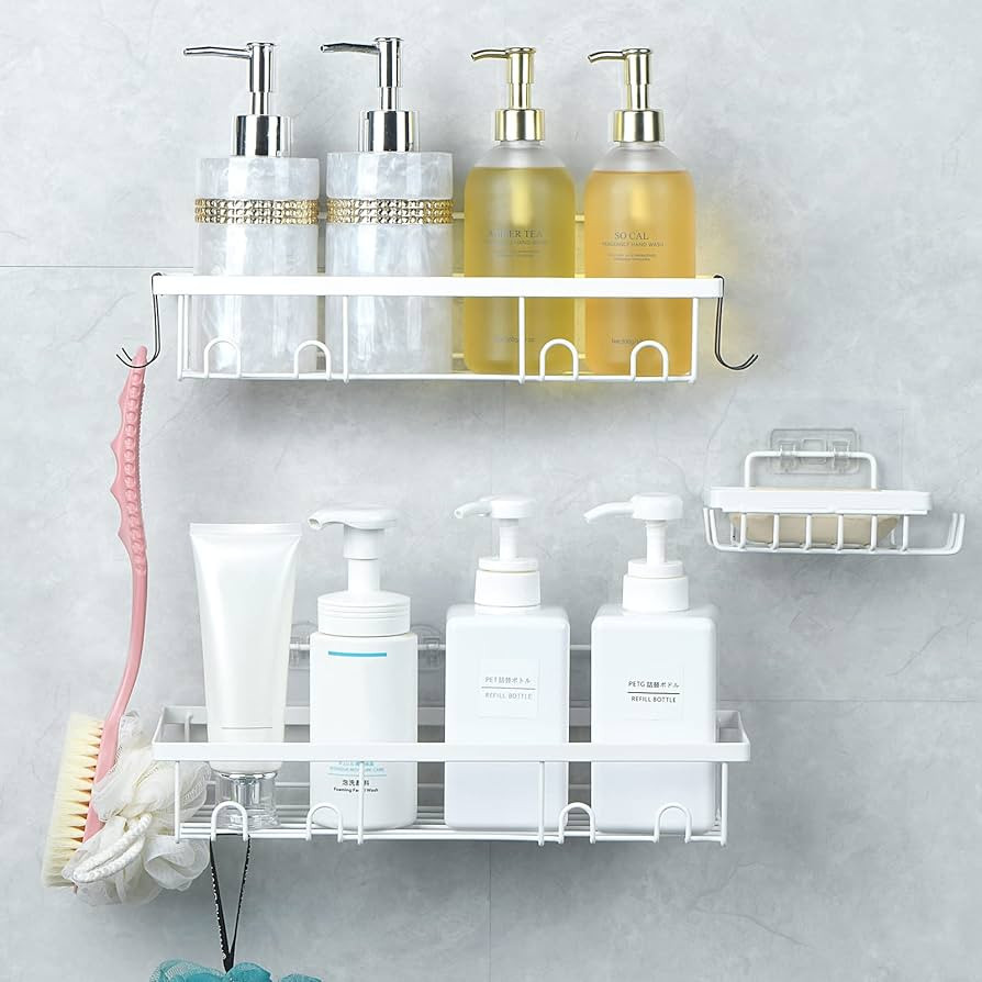 Yueranhu Shower Caddy 3 Pack, No-Drilling Adhesive Wall Mounted Bathroom Shower Shelf Organiser, ... | Amazon (UK)