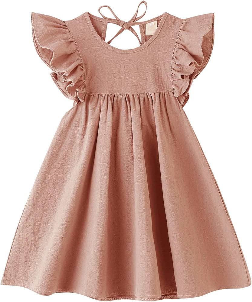 LYXIOF Toddler Baby Girl Cotton Linen Dress Ruffle Sleeve Halter Sleeveless Kids Casual Dresses | Amazon (US)