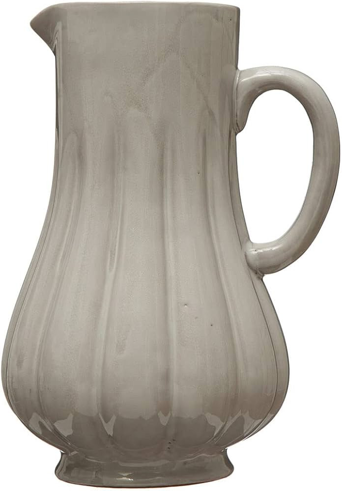 Creative Co-Op Stoneware Fluted, Reactive Glaze Pitcher, 7" L x 6" W x 9" H, Greige | Amazon (US)