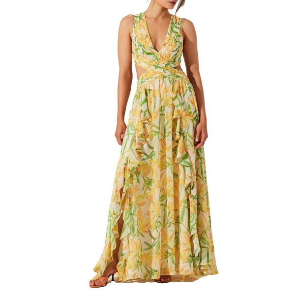 Women's ASTR The Label Noya Floral Cutout Maxi Dress Small Yellow Green Floral | Scheels Sports