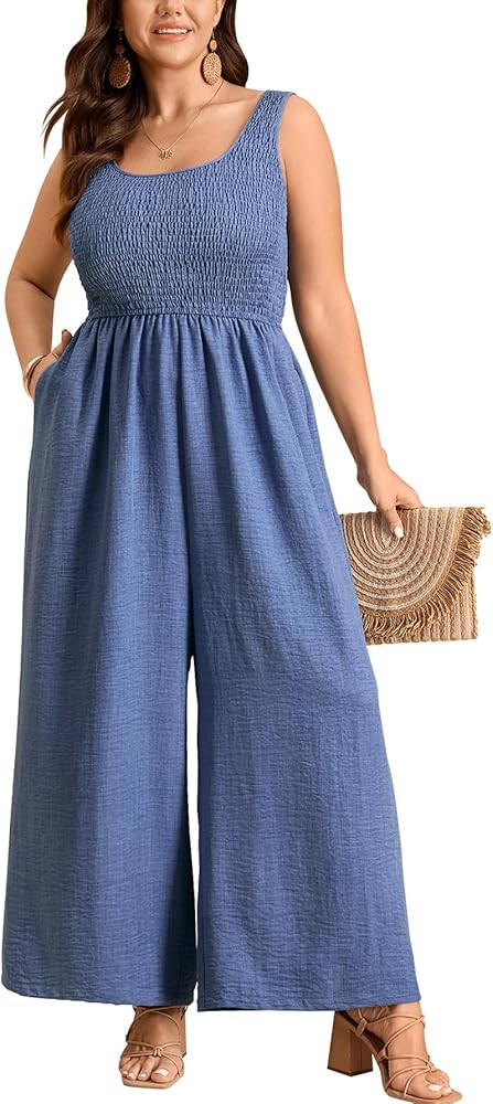 CICIDUDU Plus Size Jumpsuit for Curvy Women Dressy Sleeveless Casual Summer Rompers Overalls Wide... | Amazon (US)