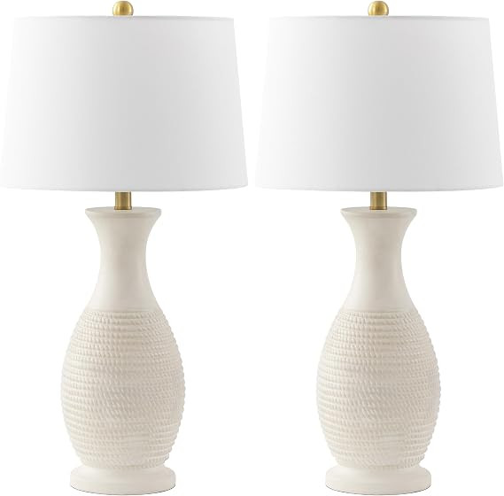 SAFAVIEH Lighting Collection Bentlee Bone & White 30-inch Table Lamp Set of 2 (LED Bulbs Included... | Amazon (US)
