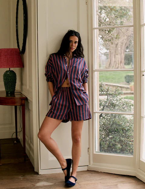 The Set:  TENCEL™  Lyocell Navy and Red Stripe Shirt & Boxer | With Nothing Underneath