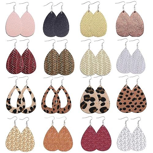 Sunssy 16-20 Pairs Leather Earring for Women Teardrop Leopard Print Leather Dangle Earring Lightw... | Amazon (US)