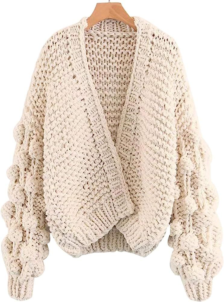 Women's Lantern Sleeve Open Front Warm Chunky Cardigan | Amazon (US)