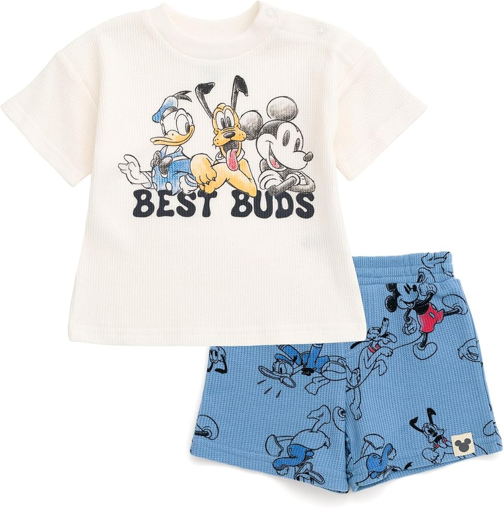 Disney Waffle Knit T-Shirt and Shorts Outfit Set Newborn to Little Kid Sizes (0-3 Months - 5) | Amazon (US)
