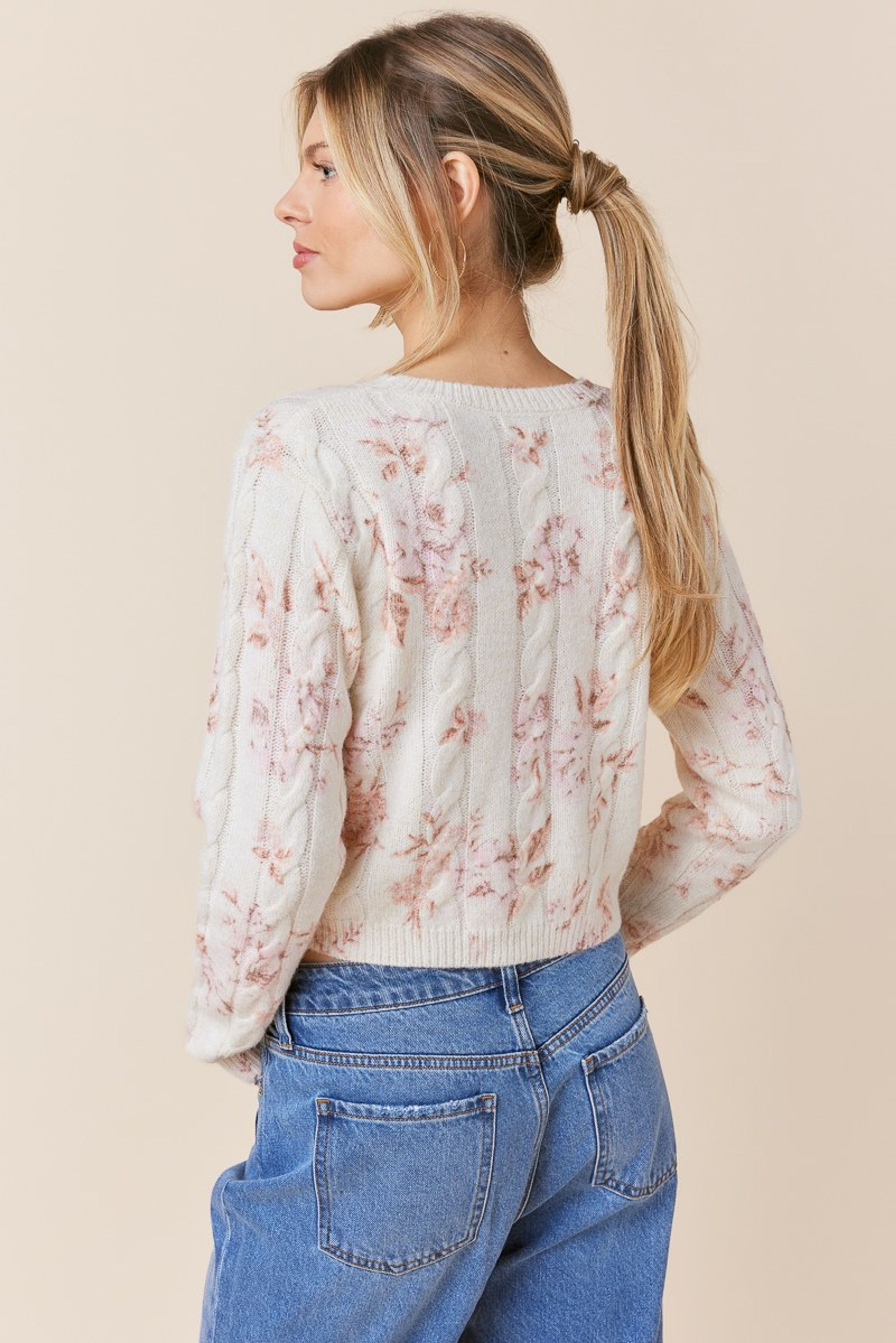 Sophie Cable Knit Floral Pullover Sweater | Francesca's