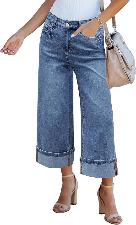 GRAPENT Wide Leg Jeans for Women High Waisted Stretchy Denim Capri Pants | Effortless Wide Leg Si... | Amazon (US)