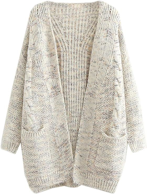 futurino Women's Cable Twist School Wear Boyfriend Pocket Open Front Cardigan Popcorn Sweaters… | Amazon (US)
