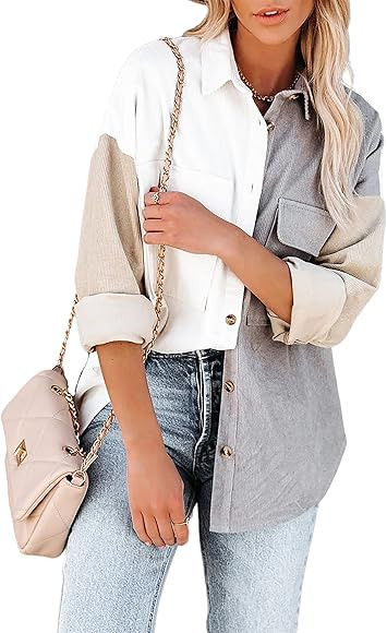 Womens Corduroy Button Down Shirts Boyfriend Long Sleeve Oversized Jacket Tops | Amazon (CA)
