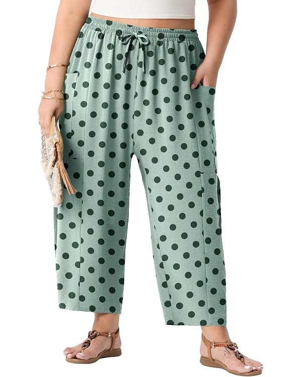 Plus Size Pants for Women Wide Leg Cropped High Waisted Flowy Lightweight Pull On Loose Fit Summe... | Amazon (US)