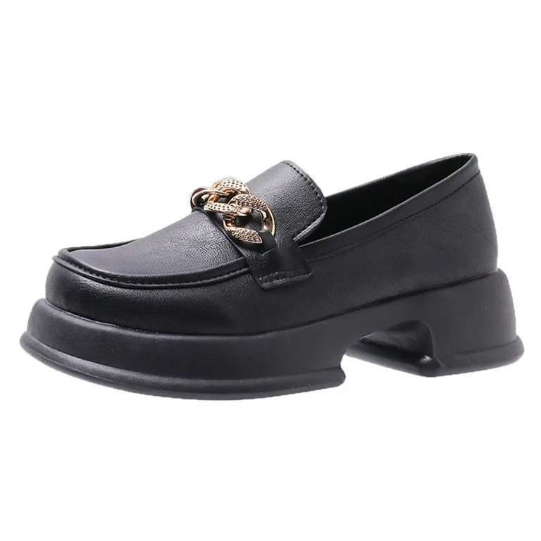 Lovskoo 2024 Platform Loafers for Women with Chain Comfort Chunky Heel Slip On Round Toe Business... | Walmart (US)