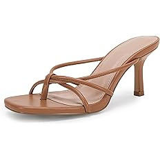 LAICIGO Women’s Square Open Toe Flip Flops Stiletto Heels Strappy Thong Slide on Slingback Mule... | Amazon (US)
