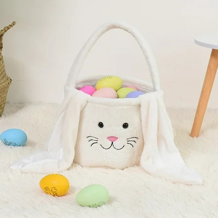 Easter Basket for Kids - Plush Bunny Basket with Handle, Easter Bucket for Egg Hunt, Easter Decorations & Gifts for Boys and Girls (Grey) by PALIFEUR | Walmart (US)