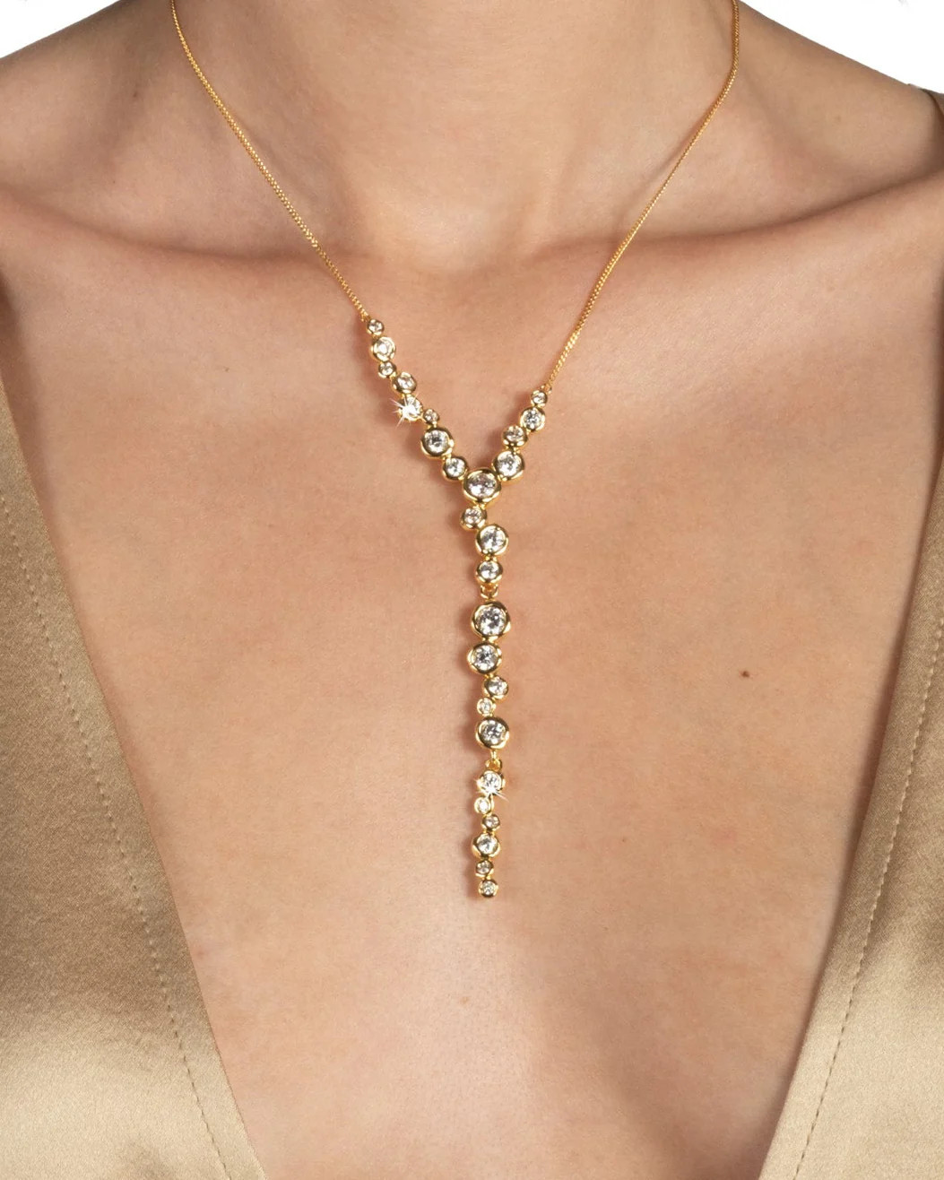 14k Gold Plated Lariat Necklace with Cascading CZ Crystals | Alexis Bittar