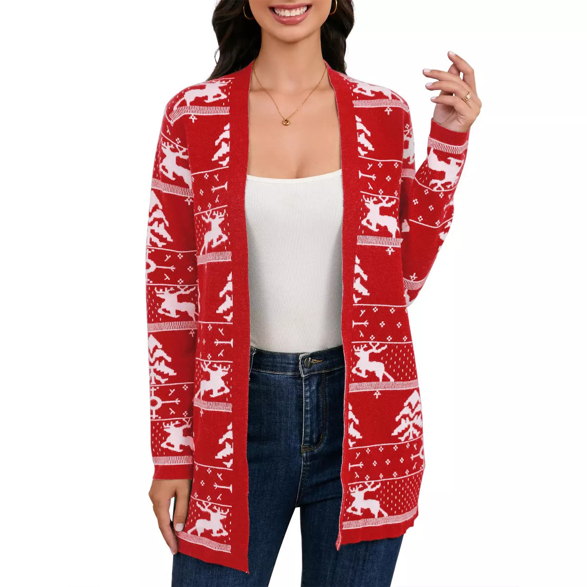 MISSKY Christmas Cardigan For Women Casual Long Sleeve Round Neck Open Front Cardigan Sweaters | Target