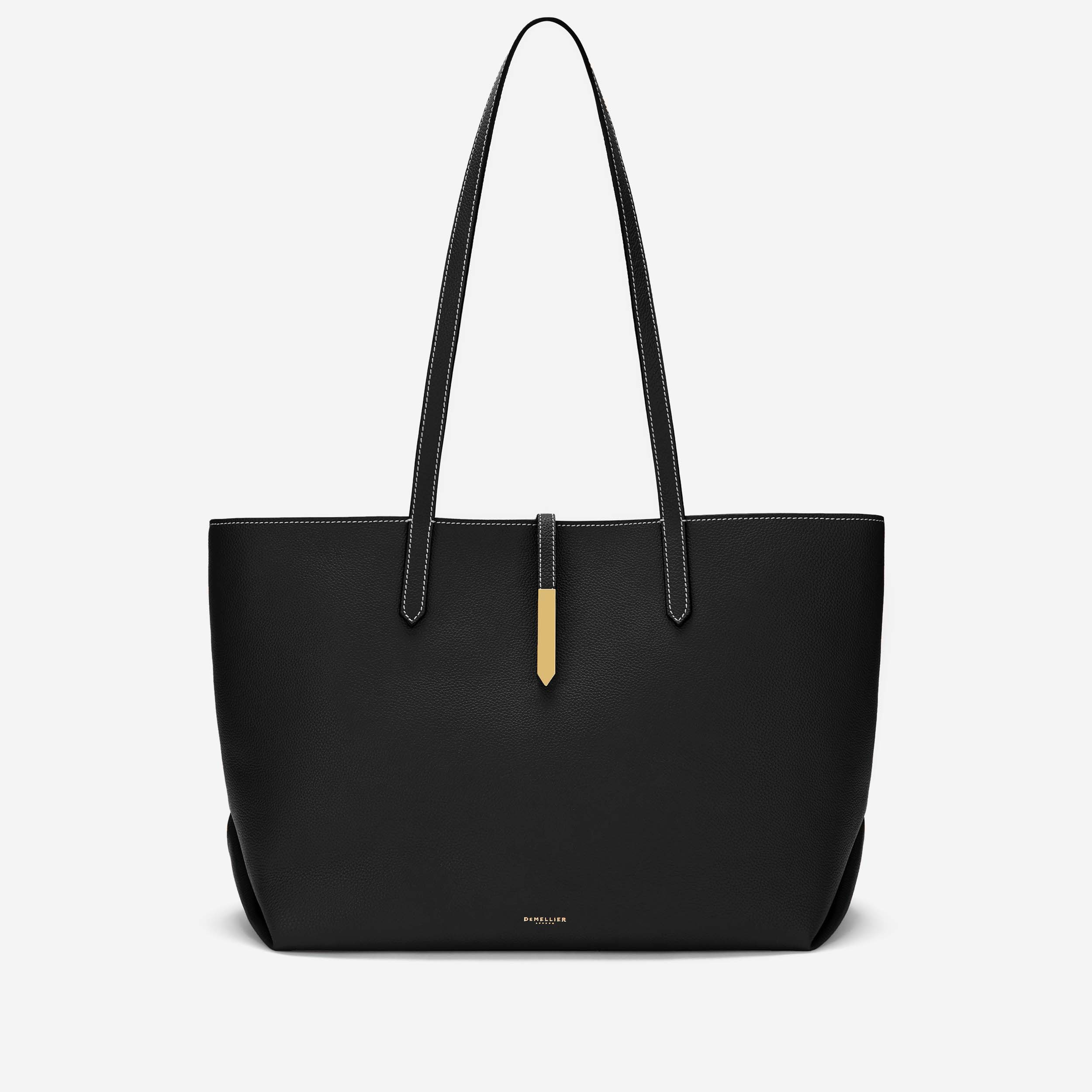 The Tokyo Tote | Black Small Grain Ecru Stitching | DeMellier | DeMellier