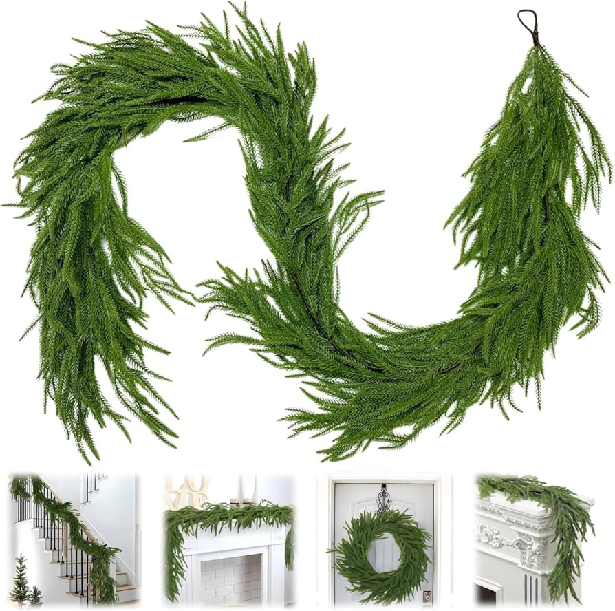 Christmas Norfolk Pine Garland, Real Touch Artificial Faux Greenery Garland for Mantel Table Stai... | Amazon (US)