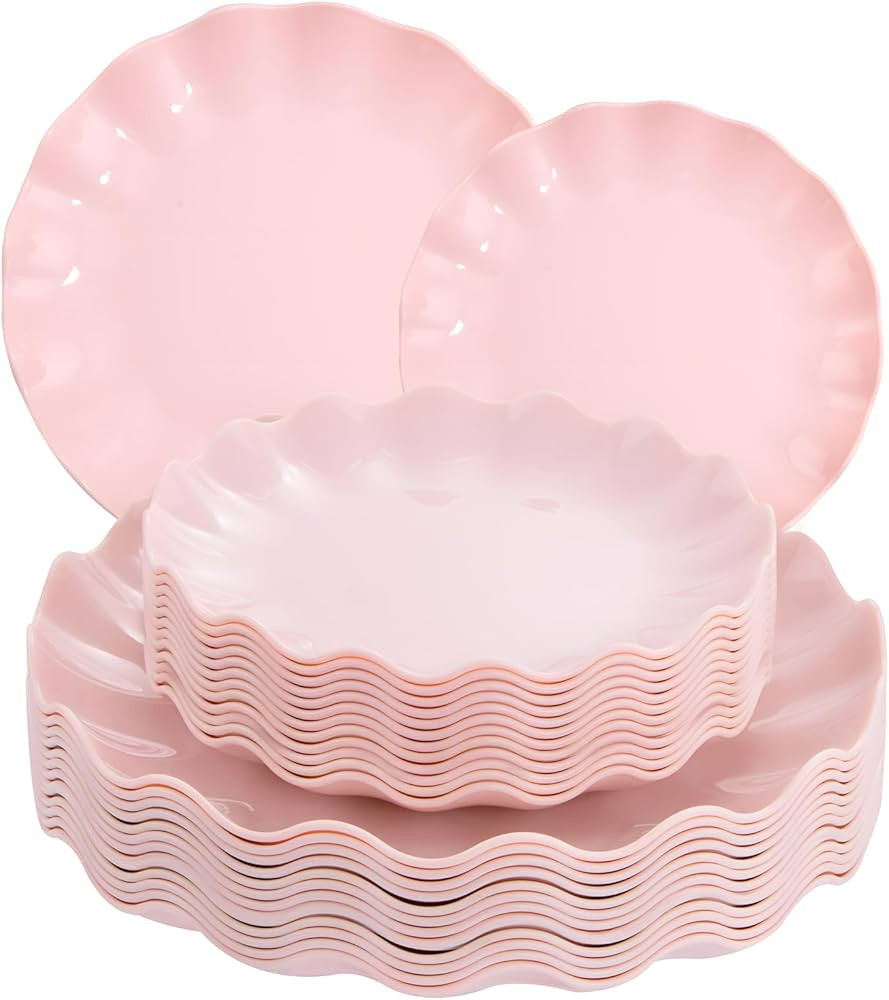 LIYH 24pcs Pink Plates Reusable,Pink Plastic Plate Durable and Microwave Dishwasher Safe,Baby Sho... | Amazon (US)