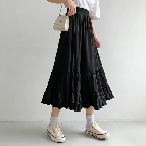 ANORA - Tiered Midi A-Line Skirt | YesStyle Global