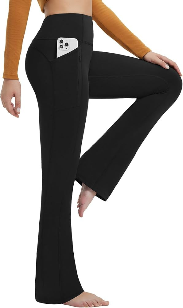 baleaf Fleece Lined Leggings for Women Mini Flare Warm Yoga Pants Stretchy High Waisted with 4 Po... | Amazon (US)