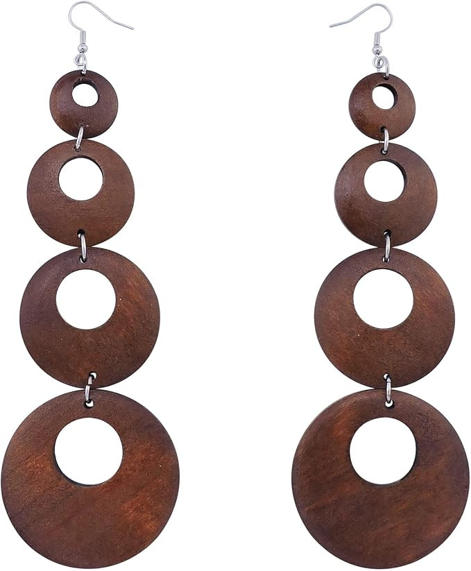 Coiris Big Round Circle Wood Drop Dangle,Boho Hippie Long Wooden Earrings,Dangle Earrings with Si... | Amazon (CA)