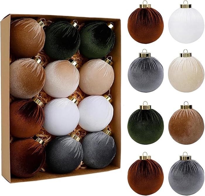 12PCS 80mm/3.14" Earth-Toned Velvet Christmas Ball Ornaments – Large Shatterproof Hanging Decor... | Amazon (CA)