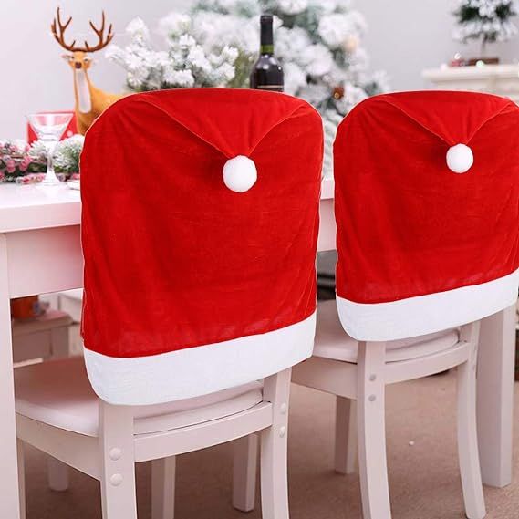 4pc Red Hat Dining Chair Slipcovers,Christmas Chair Back Covers Kitchen Chair Covers for Christma... | Amazon (US)