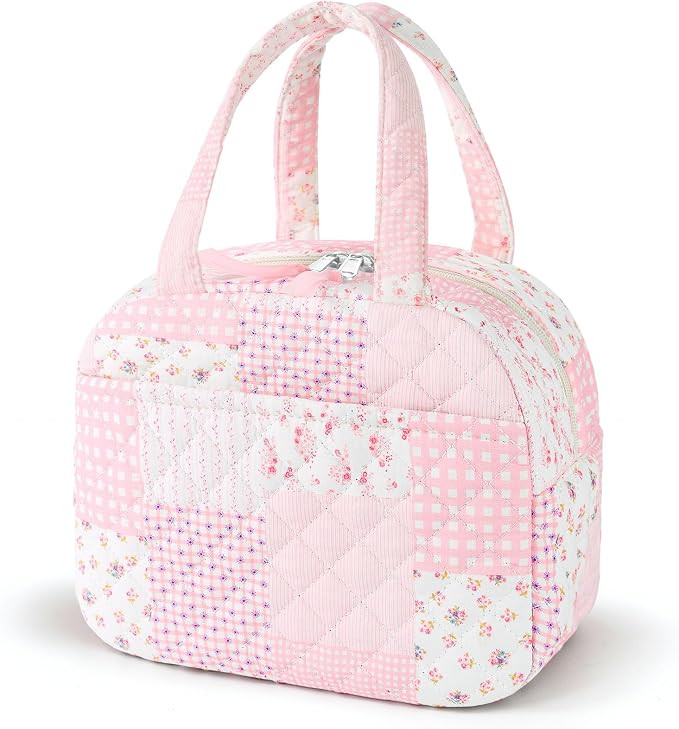 WOBAGMEN Quilted Lunch Box for Women,Coquette Aesthetic Lunch Box for Teen Girls,Cute Pink Patchw... | Amazon (US)