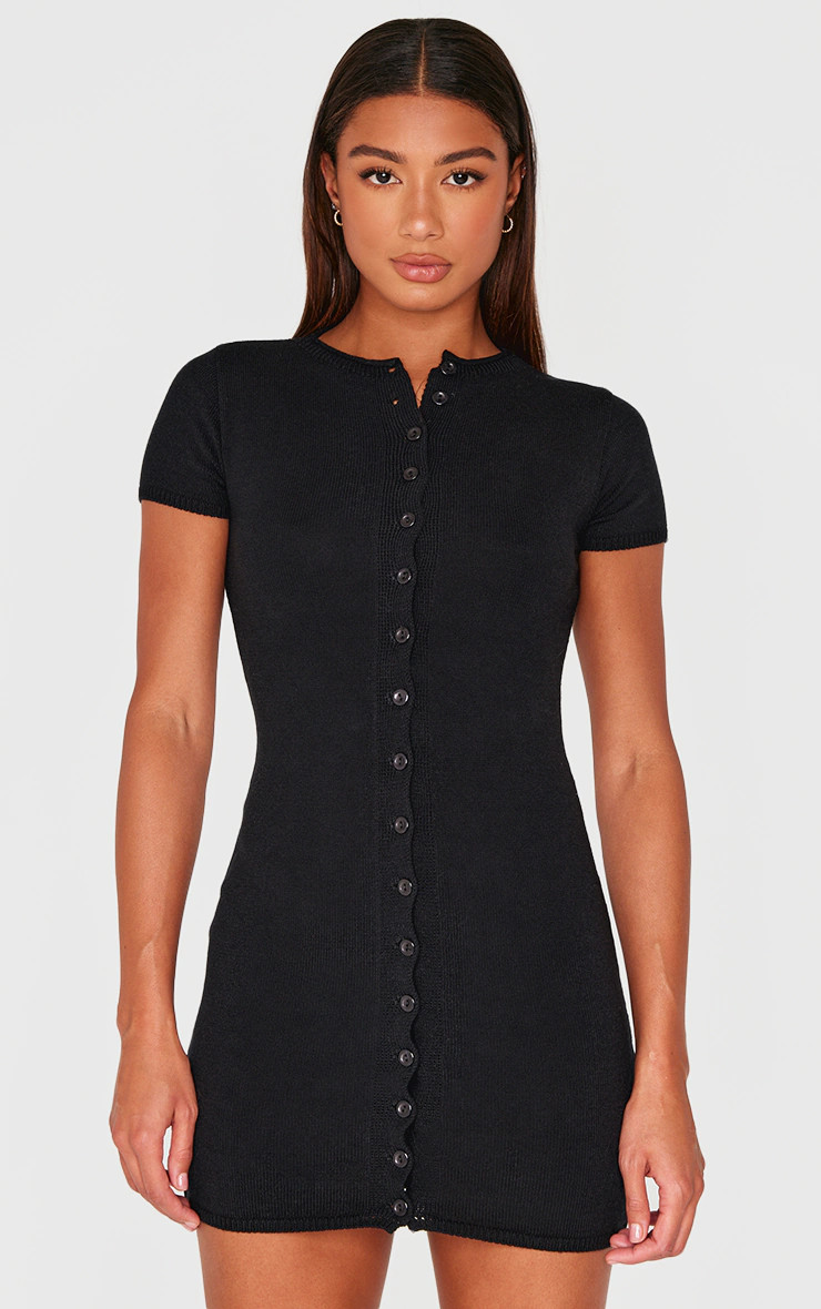Black Soft Knit Button Through Mini Dress | PrettyLittleThing UK