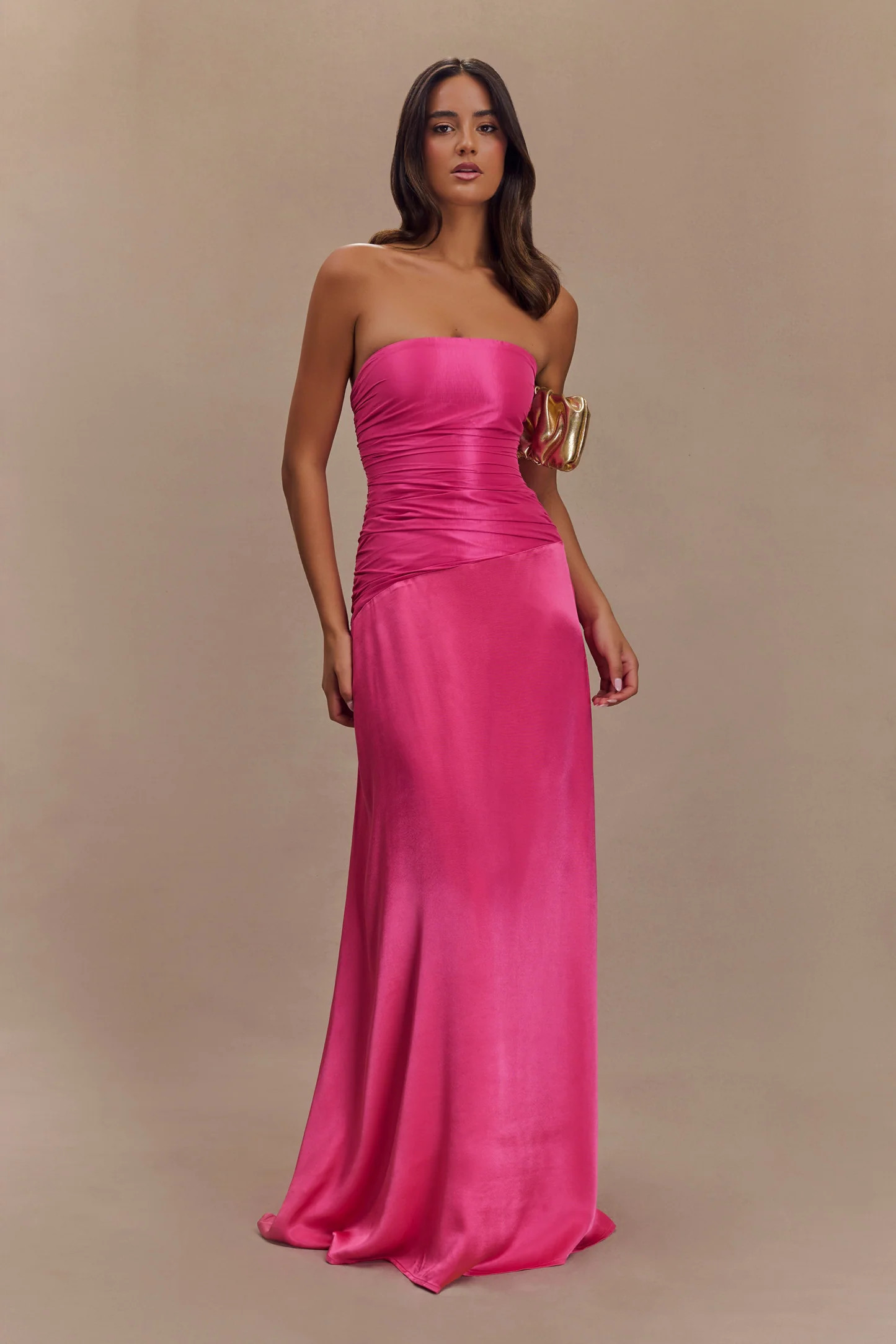 Serena Strapless Taffeta Maxi Dress - Crimson Pink | MESHKI US