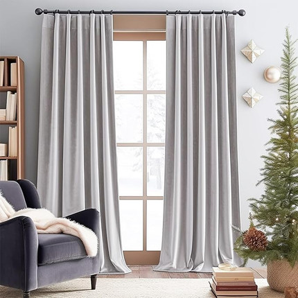Blackout Velvet Curtains Grey Thermal Insulated