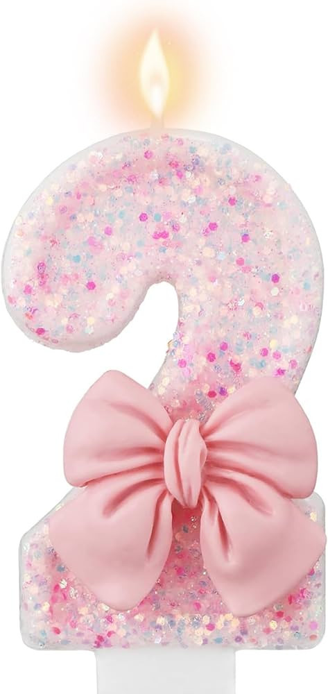 Pink Number 2 Birthday Candle, Girl 2nd ​Birthday Party Pink Theme Decorations Supplies, 3D Bow... | Amazon (US)