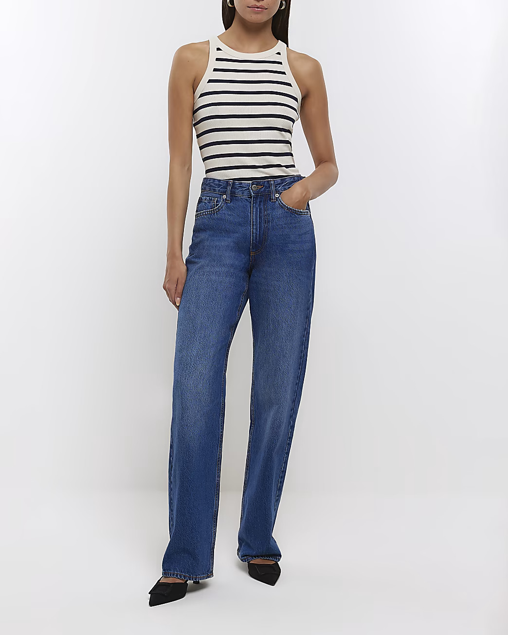 Navy stripe racer vest top | River Island (US)