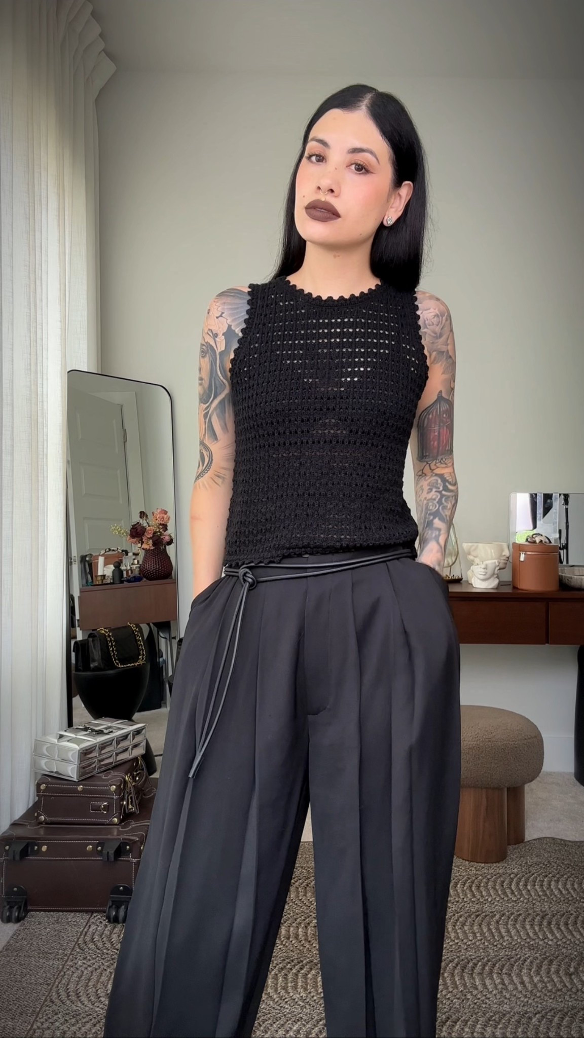 I sized down to an xxs for this Gap crochet top! It’s 100% cotton so it will shrink but I still feel like it ran large 🖤 pleated pants from Commense. 

#LTKSummerEdit #LTKSaleAlert #LTKFindsUnder100