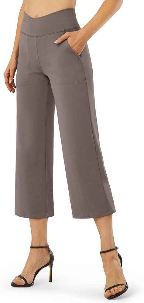 G4Free Capri Pants for Women Wide Leg Yoga Dress Capris with Pockets Cross Loose Casual Work Crop... | Amazon (US)