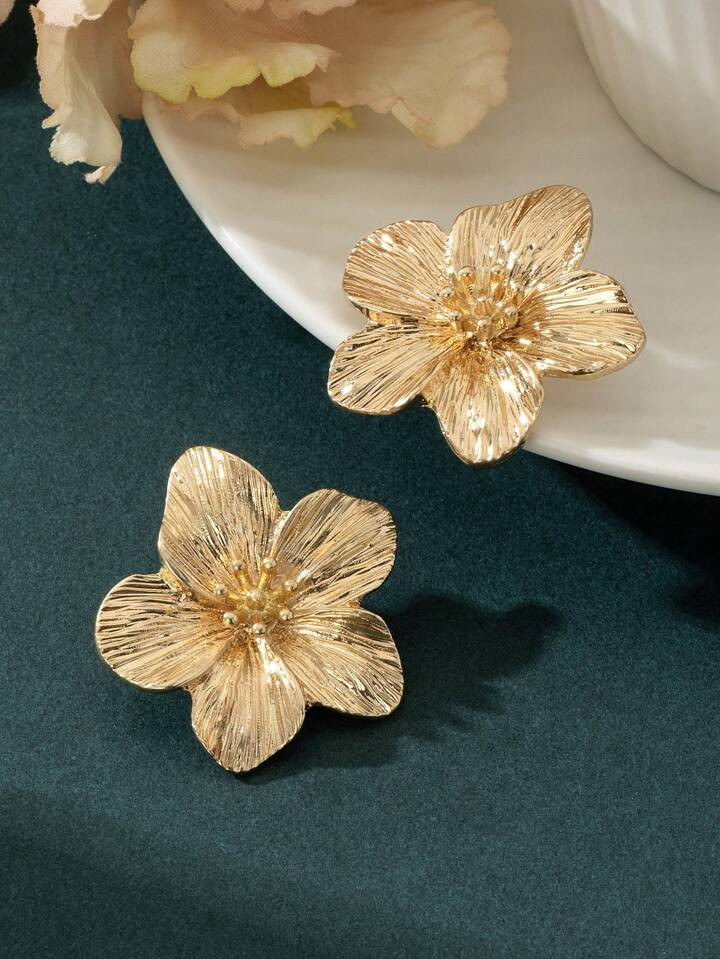 1 Pair Exquisite Multicolor Dopamine Inspired Golden Floral Stud Earrings For Women, Wedding Gift | SHEIN
