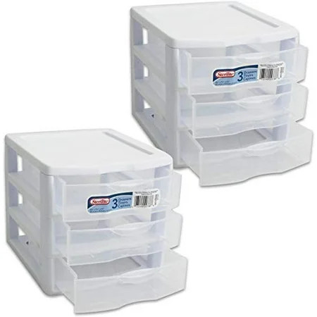 Sterilite Organizer Small 3 Drawer Unit, White Frame with Clear Drawers, 20738006 2-Pack | Walmart (US)